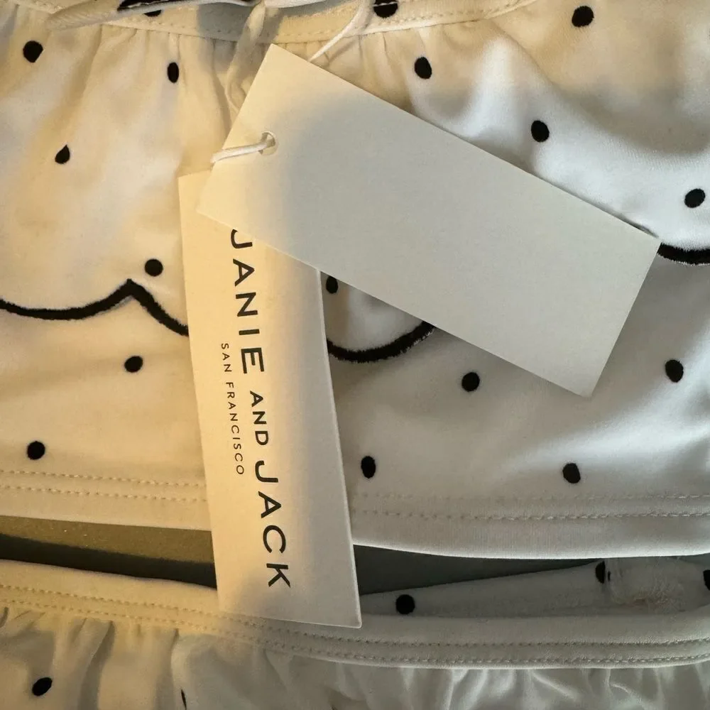 NWT New JANIE JACK White Navy Blue Polka Dot Ruffle Bikini Swimsuit Girls 5